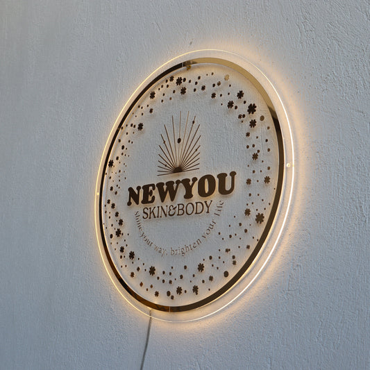 Gold Mirror Business Neon Sign | Mirror Neon Sign | Acrylic Custom Logo Decoration