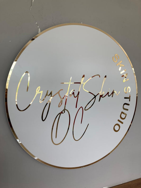 Custom Round Sign For Business Decor | Acrylic Gold Mirror Business Sign