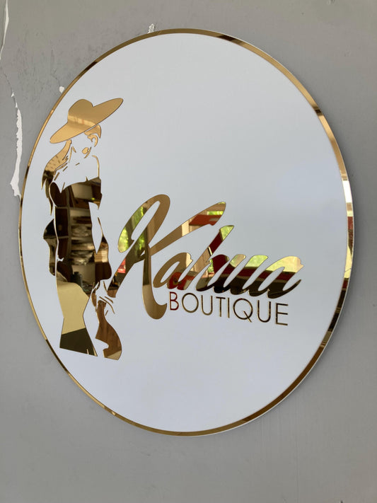 Custom Round Sign For Business Decor | Acrylic Gold Mirror Business Sign