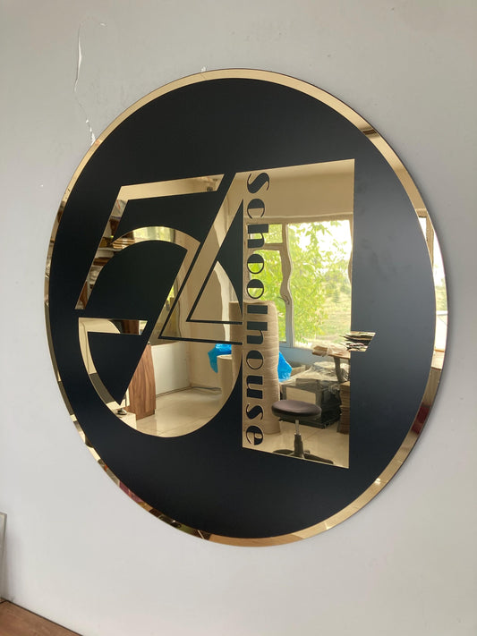 Custom Round Sign For Business Decor | Acrylic Gold Mirror Business Sign