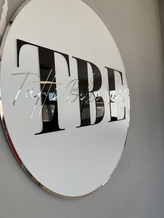 Business Round Mirror Logo Sign, Custom 3D Acrylic Sign, Modern Office Wall Decor, Personalized Company Logo, Reception Desk Sign