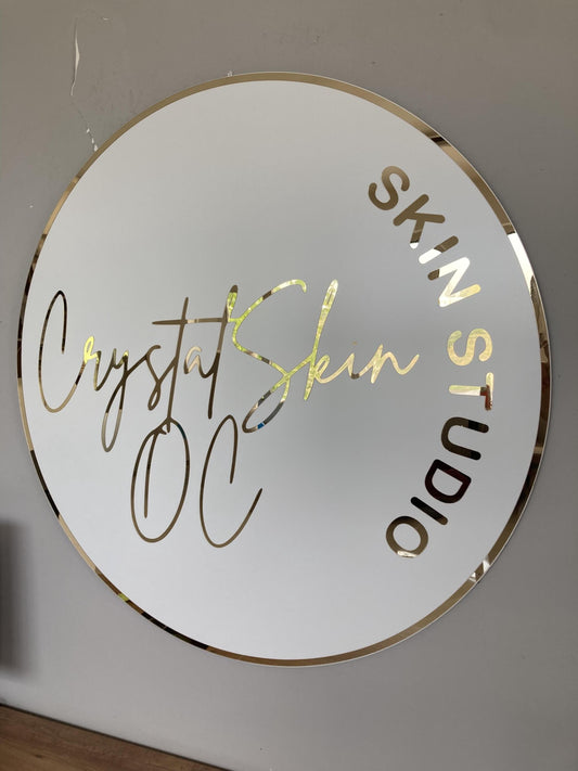 Business Round Mirror Logo Sign, Custom 3D Acrylic Sign, Modern Office Wall Decor, Personalized Company Logo, Reception Desk Sign