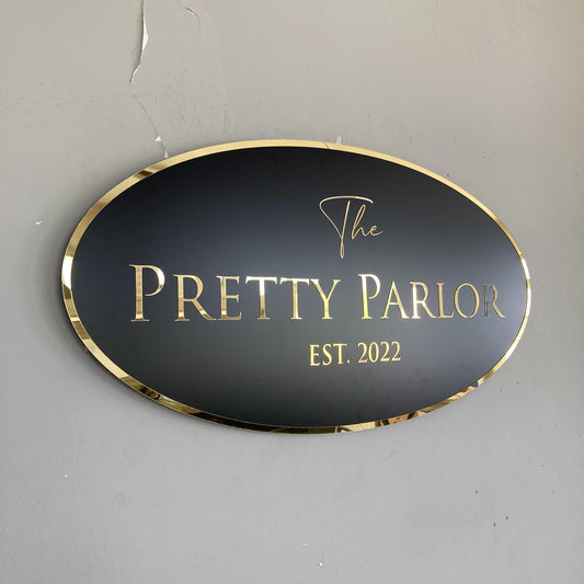 Business Oval Mirror Logo Sign, Custom 3D Acrylic Sign, Modern Office Wall Decor, Personalized Company Logo, Reception Desk Sign