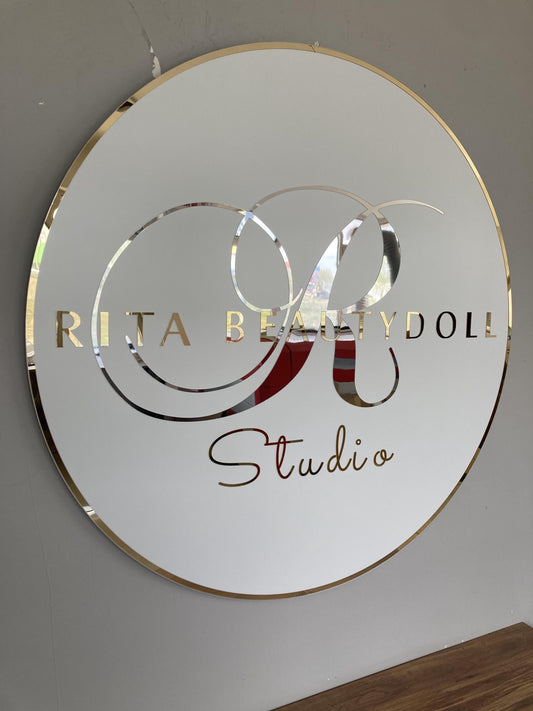 Business Round Mirror Logo Sign, Custom 3D Acrylic Sign, Modern Office Wall Decor, Personalized Company Logo, Reception Desk Sign