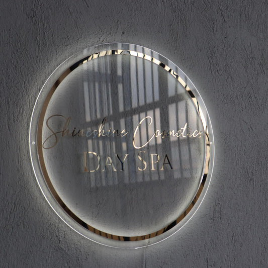 Gold Mirror Custom Sign Business Logo, Backlit Acrylic Sign, Personalized Business Name Sign, Salon Wall Decor, Office Sign, Storefront Sign