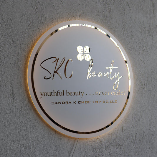 White Custom 3D Business Logo Sign, Backlit Acrylic Sign, Personalized Business Name Sign, Salon Wall Decor, Office Sign, Storefront Sign