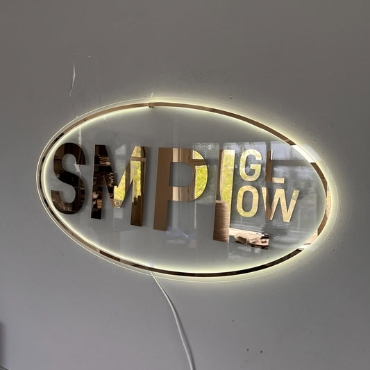 Clear Acrylic Oval Custom Neon Sign, Backlit Acrylic Sign, Personalized Business Name Sign, Salon Wall Decor, Office Sign, Storefront Sign