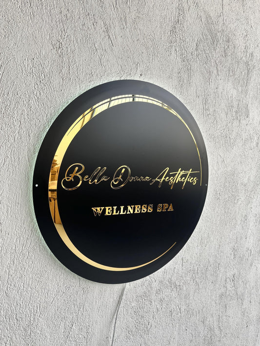 Business Black Round Mirror Logo Sign, Custom 3D Acrylic Sign, Modern Office Wall Decor, Personalized Company Logo, Reception Desk Sign