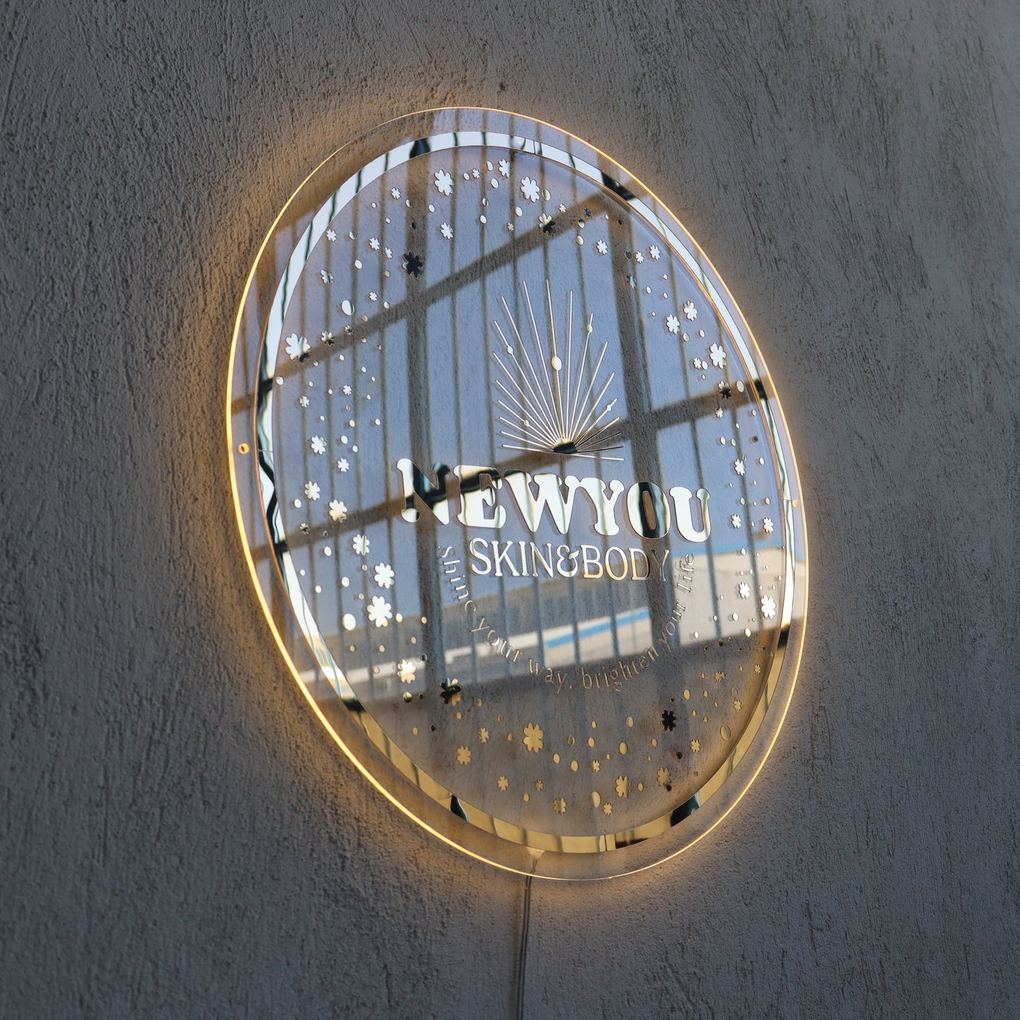 Gold Mirror Business Neon Sign | Mirror Neon Sign |  Acrylic Custom Logo Decoration