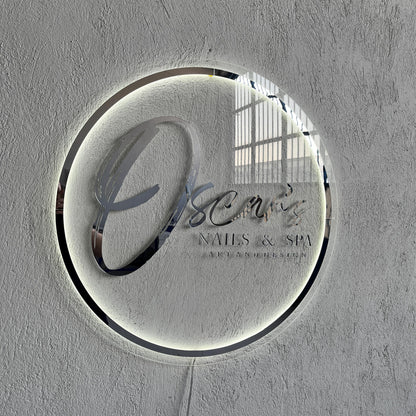Silver Mirror Custom Sign Business Logo, Backlit Acrylic Sign, Personalized Business Name Sign, Salon Wall Decor, Office Sign, Store Sign