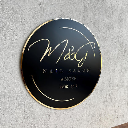Business Black Round Mirror Logo Sign, Custom 3D Acrylic Sign, Modern Office Wall Decor, Personalized Company Logo, Reception Desk Sign