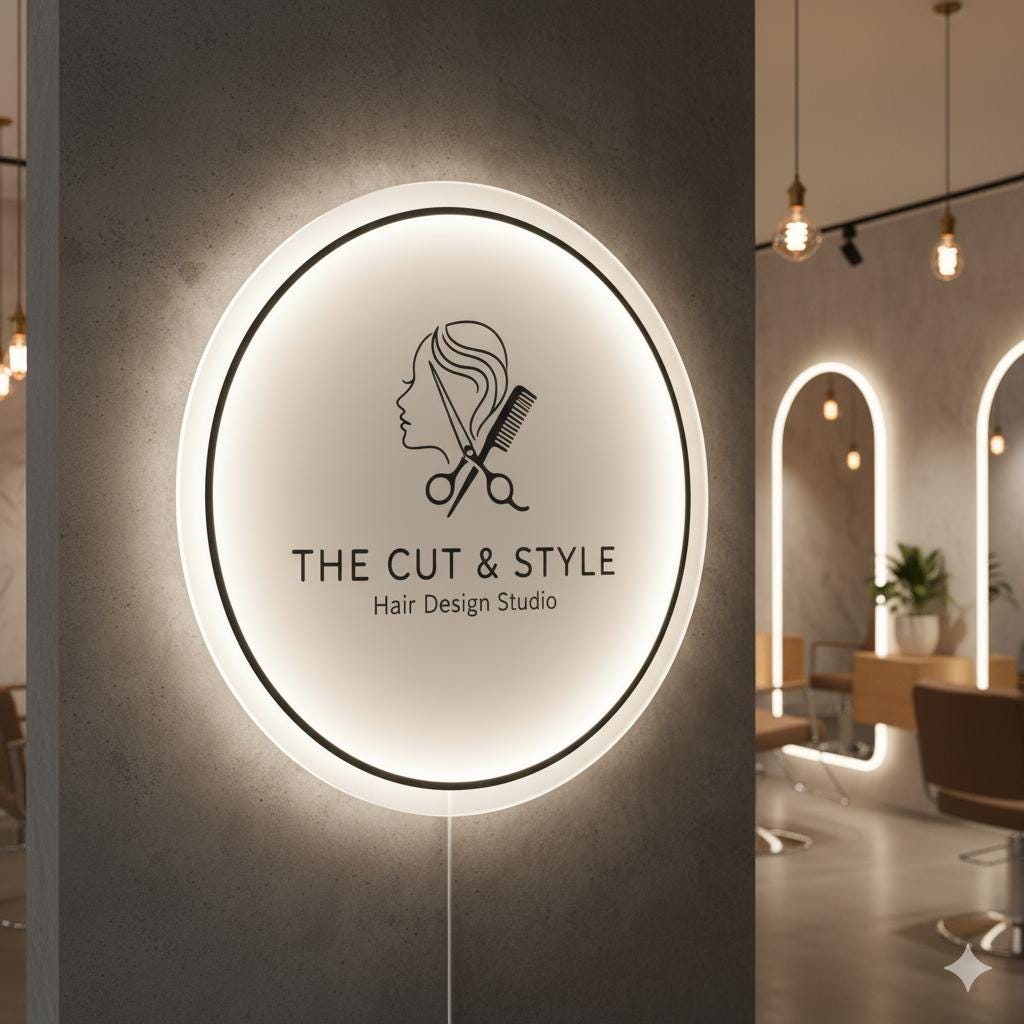 Custom Solid White Acrylic Round Neon Sign, Circle Shape with Solid Matte White Background Business Logo Display Salon Spa Decor