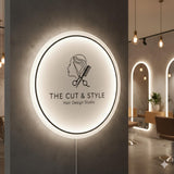 Custom Solid White Acrylic Round Neon Sign, Circle Shape with Solid Matte White Background Business Logo Display Salon Spa Decor