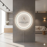 Custom Solid White Acrylic Round Neon Sign, Circle Shape with Solid Matte White Background Business Logo Display Salon Spa Decor
