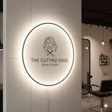 Custom Solid White Acrylic Round Neon Sign, Circle Shape with Solid Matte White Background Business Logo Display Salon Spa Decor