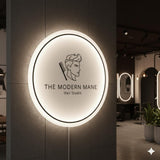 Custom Solid White Acrylic Round Neon Sign, Circle Shape with Solid Matte White Background Business Logo Display Salon Spa Decor
