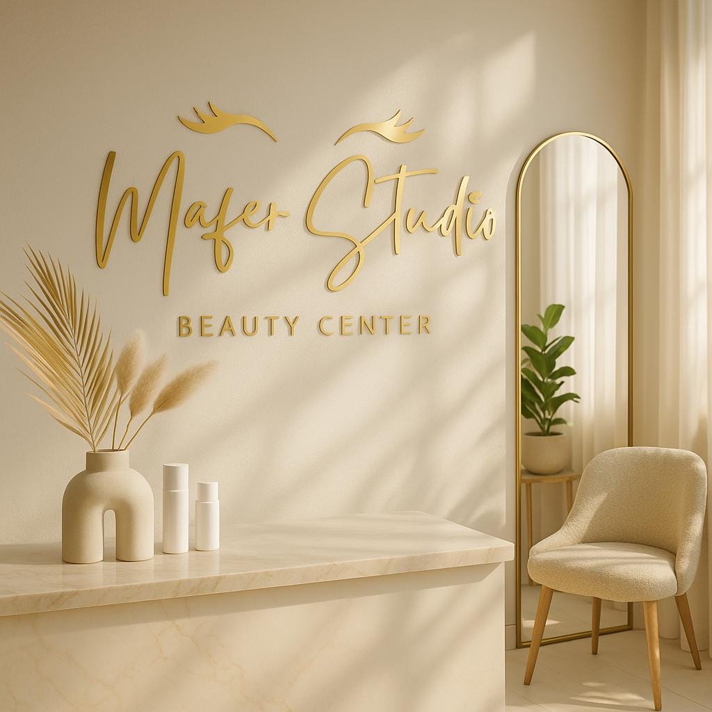 Gold Mirror Sign, Reception Logo Sign, Beauty Salon Sign, Laser Cut Logo Sign, 3D Business Sign, Business Signboard, Aesthetic Salon Sign