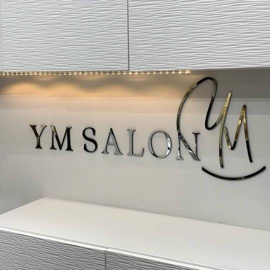 Gold Mirror Sign, Reception Logo Sign, Beauty Salon Sign, Laser Cut Logo Sign, 3D Business Sign, Business Signboard, Aesthetic Salon Sign