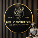 Custom Round Acrylic Salon Logo Sign with Metal Backing, Personalized Business Name Sign for Spa, Esthetician or Beauty Studio Decor