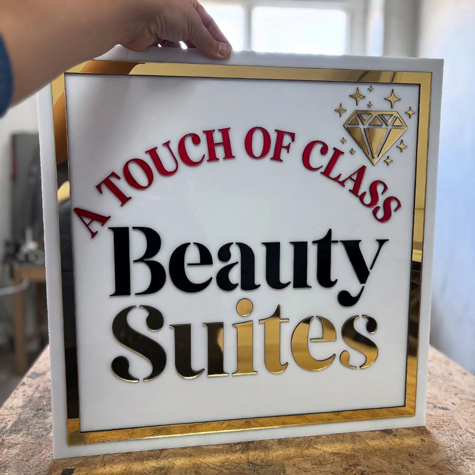 Custom Square Acrylic Salon Sign with Business Logo, Personalized Beauty Studio Wall Decor for Esthetician, Spa, Lash or Nail Room Branding
