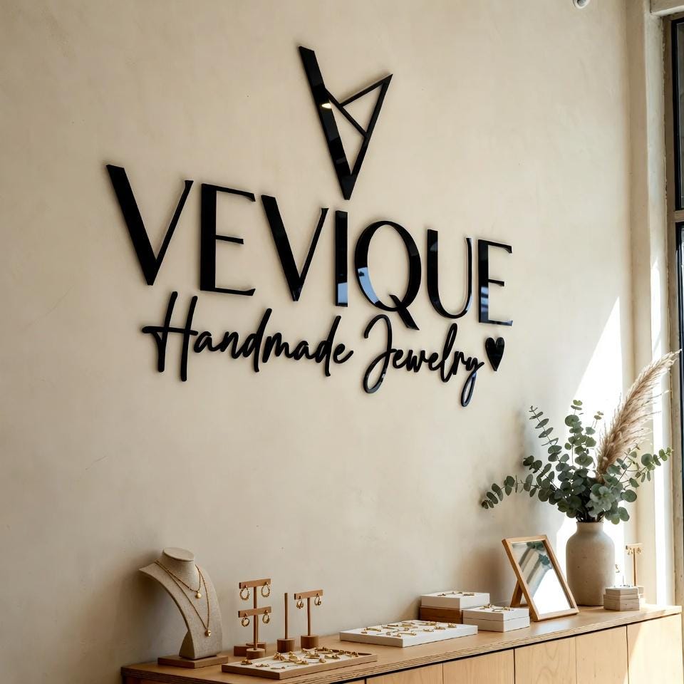 Custom 3D Acrylic Business Sign for Salon Wall Branding with Glossy Black Letters and Modern Logo Design for Professional Interiors