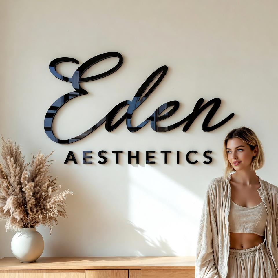 Custom 3D Acrylic Business Sign for Salon Wall Branding with Glossy Black Letters and Modern Logo Design for Professional Interiors