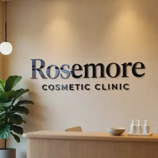 Modern 3D Acrylic Clinic Sign with Black Gloss Letters for Cosmetic Office Branding and Elegant Reception Wall Decoration