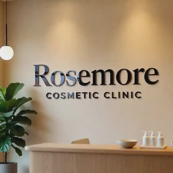 Modern 3D Acrylic Clinic Sign with Black Gloss Letters for Cosmetic Office Branding and Elegant Reception Wall Decoration