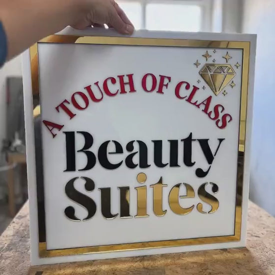 Custom Square Acrylic Salon Sign with Business Logo, Personalized Beauty Studio Wall Decor for Esthetician, Spa, Lash or Nail Room Branding