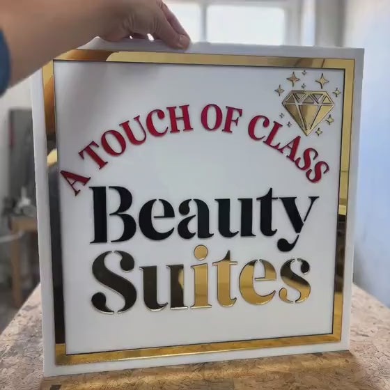 Custom Square Acrylic Salon Sign with Business Logo, Personalized Beauty Studio Wall Decor for Esthetician, Spa, Lash or Nail Room Branding