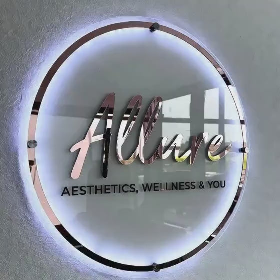 Custom Clear Acrylic Neon Business Sign – Personalized LED Sign – 3D LED Round Sign - Acrylic Neon Sign - Personalized Wall Decor Sign