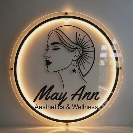 Custom Clear Acrylic Neon Business Sign – Personalized LED Sign – 3D LED Round Sign - Acrylic Neon Sign - Personalized Wall Decor Sign