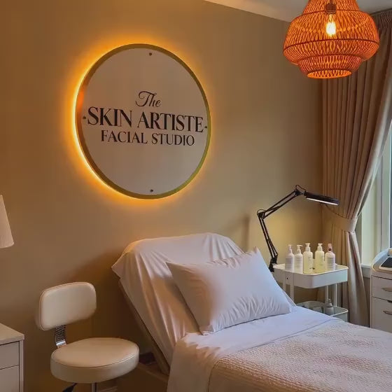 Custom Solid White Acrylic Round Neon Sign, Circle Shape with Solid Matte White Background Business Logo Display Salon Spa Decor